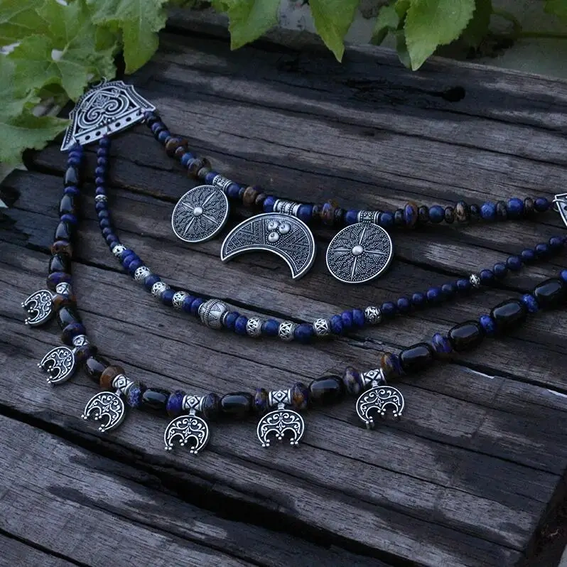 1pcs Viking Jewelry Clothes, Viking Kette, Lapis Jewelry, Tribal Jewelry, Ethnic Jewelry, Bohemian Moon, Unique Gift For You