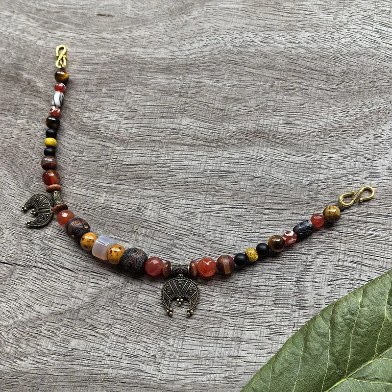 3 Rows Retro Viking Apron Brooches With Amber,Onyx,Metal And Ceramic Beads,Viking Necklace,Celtic Jewellery,Tribal Jewelry Gift