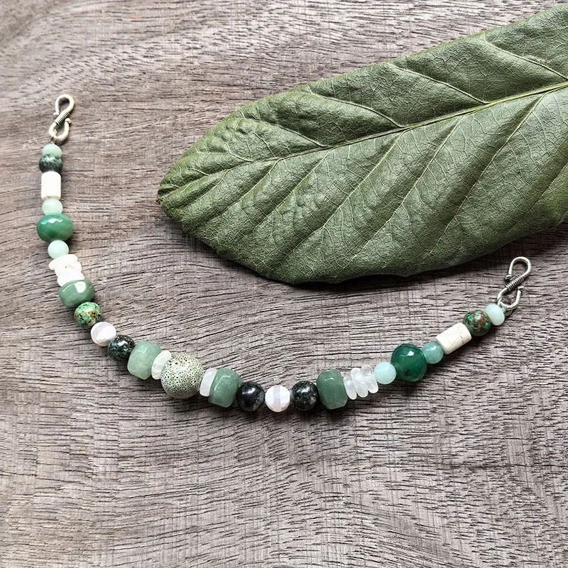 2 Rows Retro Green Layered Classic Brooch Chain With Crystal And Turquoise,Viking Jewellery,Celtic Jewellery,Tribal Jewelry,Gift
