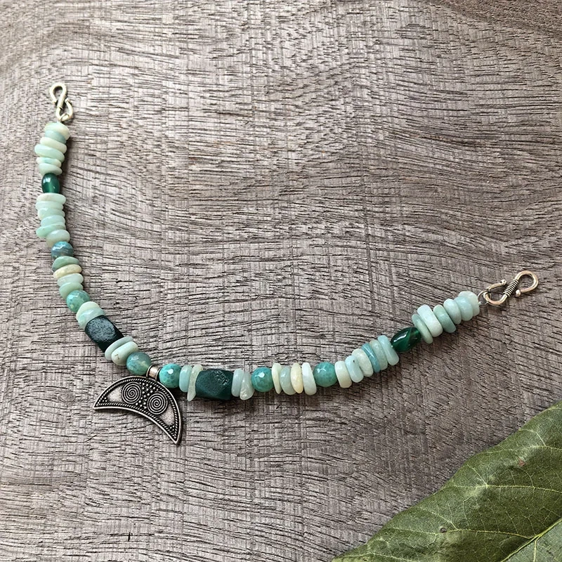 2 Rows Retro Viking Apron Brooches With Amazonite Stone,Crystal,Viking Necklace,Celtic Jewellery,Tribal Jewelry Gift For You