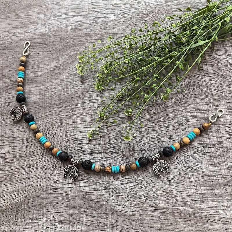 3 Rows Retro Amber Layered Classic Brooch Chain With Jasper,Viking Necklace,Celtic Jewelry,Tribal Jewelry Gift For You