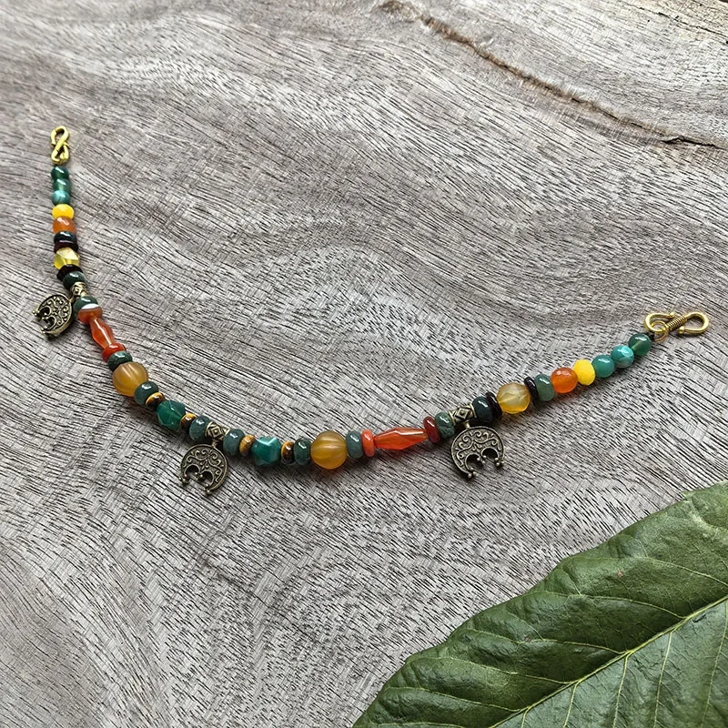 3 Rows Retro Green Layered Classic Brooch Chain With Onyx,Viking Necklace,Celtic Jewellery,Tribal Jewelry,Culture Beads Jewelry