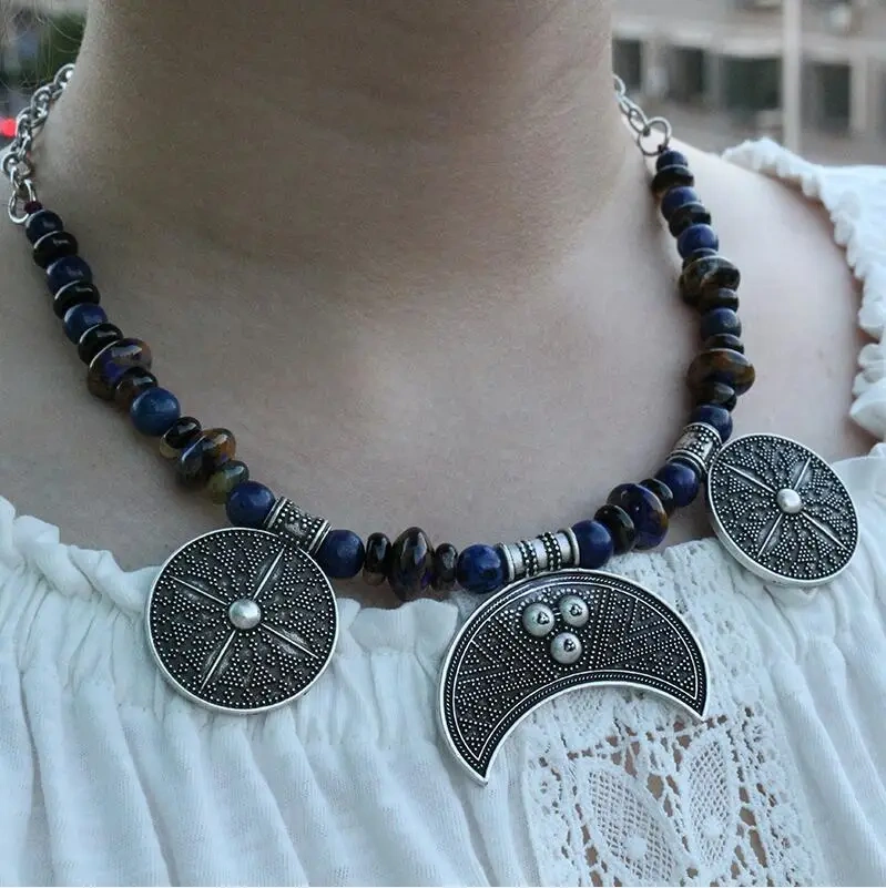1pcs Viking Jewelry Clothes, Viking Kette, Lapis Jewelry, Tribal Jewelry, Ethnic Jewelry, Bohemian Moon, Unique Gift For You