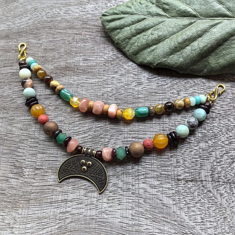 2 Rows Retro Yellow Layered Classic Brooch Chain With Jasper,Beauty Viking Jewellery,Celtic Jewellery,Tribal Jewelry,Unique Gift
