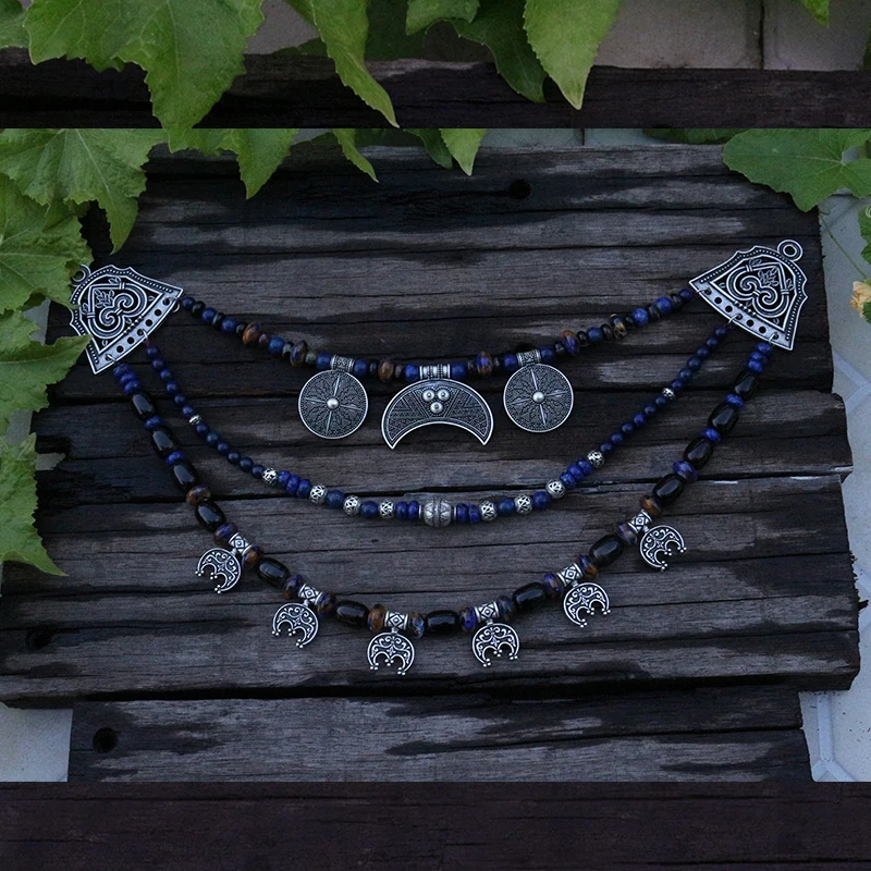 1pcs Viking Jewelry Clothes, Viking Kette, Lapis Jewelry, Tribal Jewelry, Ethnic Jewelry, Bohemian Moon, Unique Gift For You