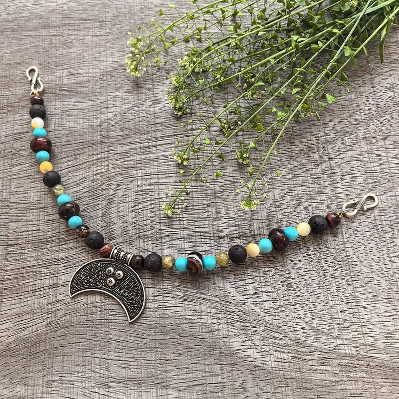 3 Rows Retro Amber Layered Classic Brooch Chain With Jasper,Viking Necklace,Celtic Jewelry,Tribal Jewelry Gift For You