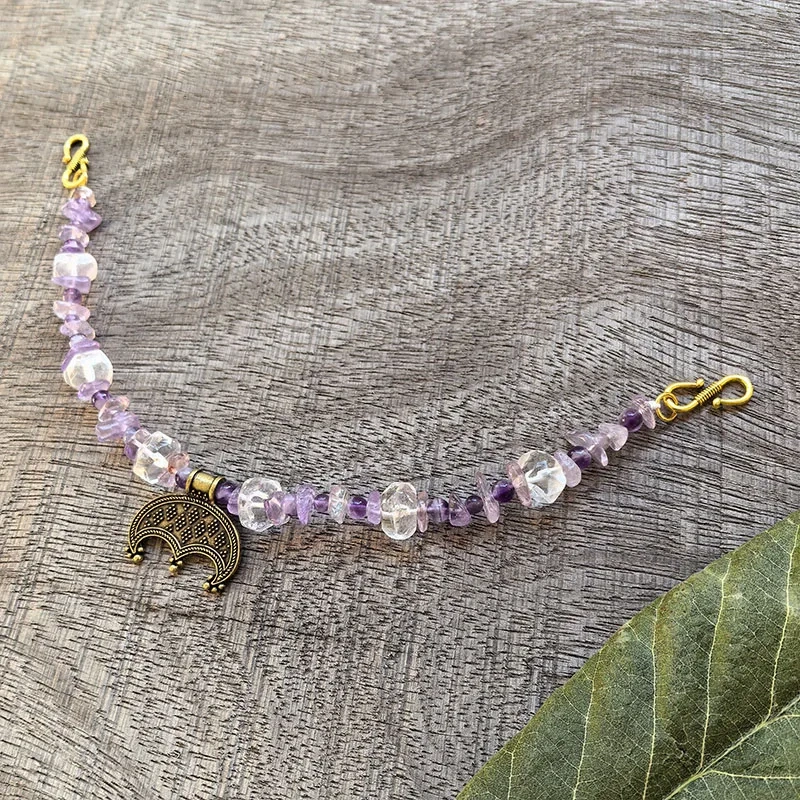 2 Rows Retro Dreaming Amethyst Layered Classic Brooch Chain With Crystal,Viking Necklace,Celtic Jewelry,Tribal Jewelry Gift