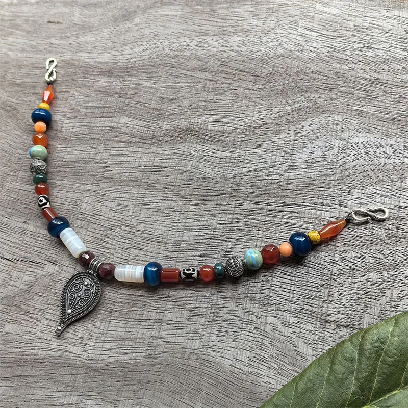 3 Rows Retro Viking Apron Brooches With Amber,Onyx,Metal And Lapis beads,Viking Necklace,Celtic Jewellery,Tribal Jewelry Gift