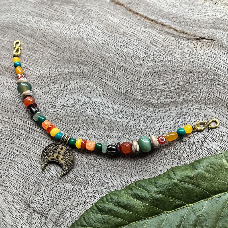 3 Rows Retro Green Layered Classic Brooch Chain With Onyx,Viking Necklace,Celtic Jewellery,Tribal Jewelry,Culture Beads Jewelry