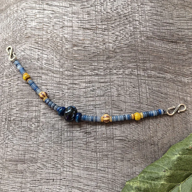 2 Rows Retro Viking Apron Brooches With Sodalite Stone,Ceramic Beads,Viking Necklace,Celtic Jewellery,Tribal Jewelry Blue Gift