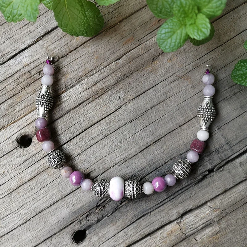 3 Row Viking Brooch Chain With Lilac And Amethyst Stone Beads,Moon,Unique Ethnic Jewelry,Norse Apron Chain,Viking Jewelry Gift