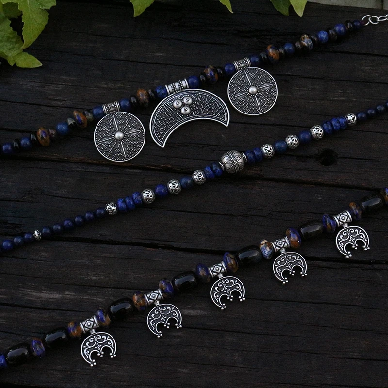 1pcs Viking Jewelry Clothes, Viking Kette, Lapis Jewelry, Tribal Jewelry, Ethnic Jewelry, Bohemian Moon, Unique Gift For You