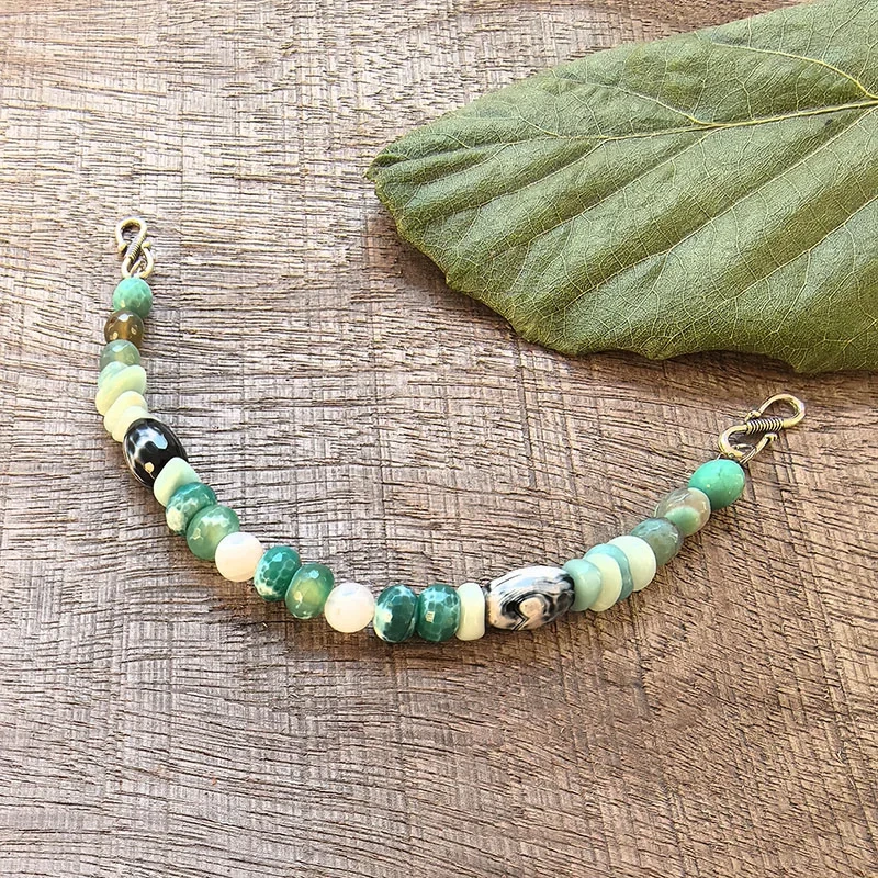 2 Rows Retro Green Layered Classic Brooch Chain With Green Onyx,Viking Jewellery,Celtic Jewellery,Tribal Jewelry,Gift For You