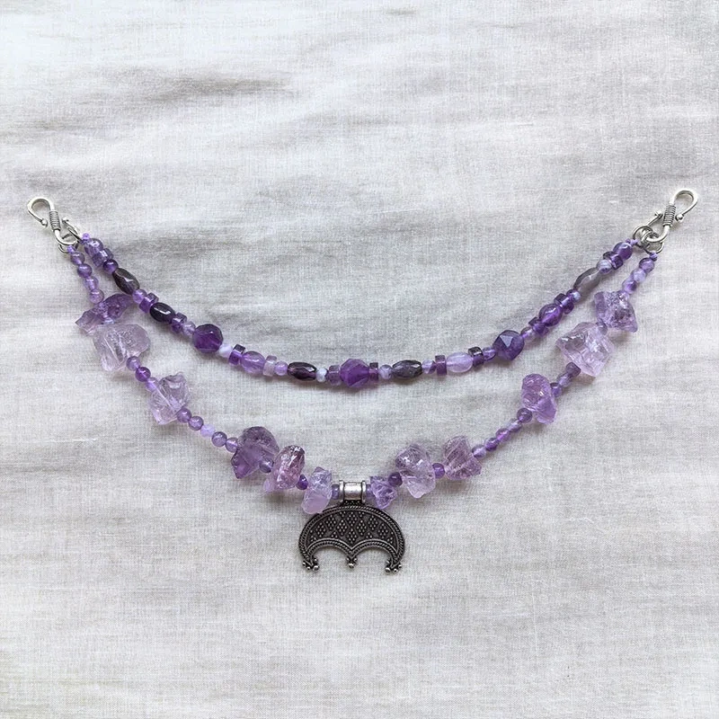 2 Rows Retro Amethyst Layered Classic Brooch Chain,Viking Jewellery,Celtic Jewellery,Tribal Jewelry,Dreamy Purple Wear Hanging