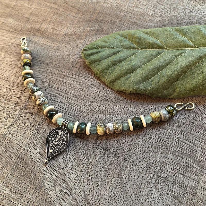2 Rows Retro Green Layered Classic Brooch Chain With Jasper,Viking Jewellery,Celtic Jewellery,Tribal Jewelry,Unique Gift For You