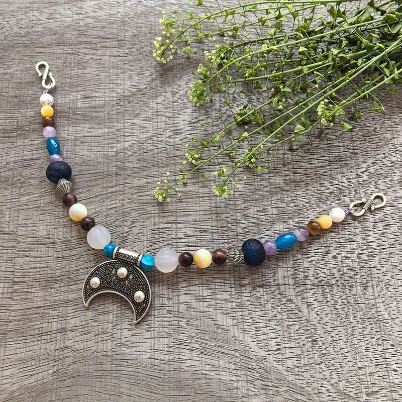 3 Rows Retro Shell Pearl Layered Classic Brooch Chain With Amethyst,Viking Necklace,Celtic Jewelry,Tribal Jewelry Gift For You
