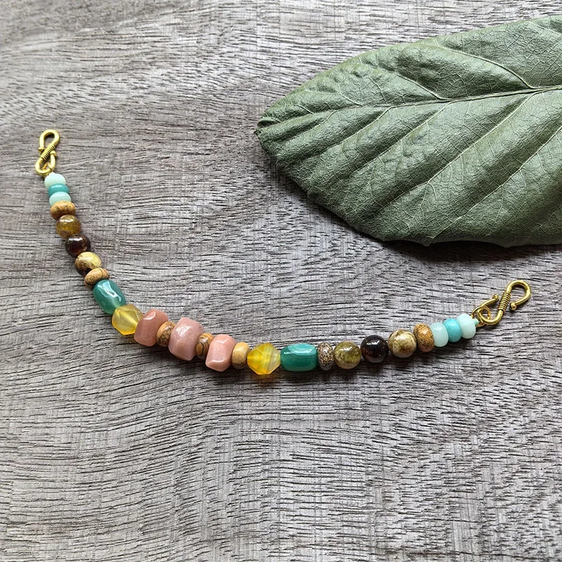2 Rows Retro Yellow Layered Classic Brooch Chain With Jasper,Beauty Viking Jewellery,Celtic Jewellery,Tribal Jewelry,Unique Gift