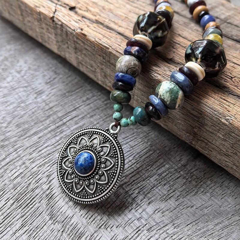 Retro Blue Layered Classic Necklace,Viking Jewellery,Celtic Jewellery,Tribal Jewelry,Festivals,Unique Gift For You