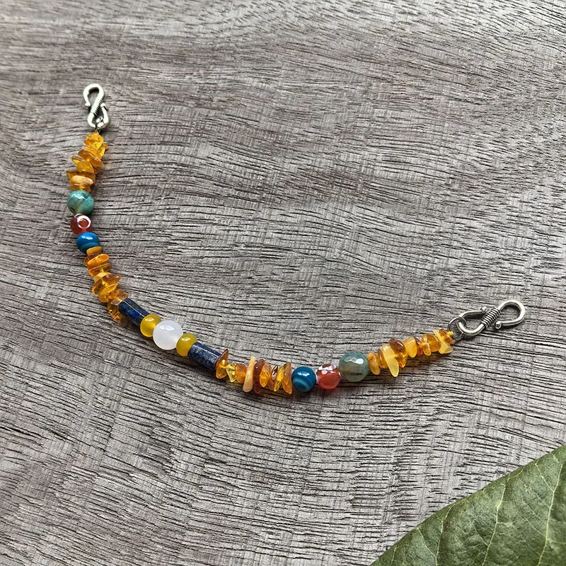 3 Rows Retro Viking Apron Brooches With Amber,Onyx,Metal And Lapis beads,Viking Necklace,Celtic Jewellery,Tribal Jewelry Gift