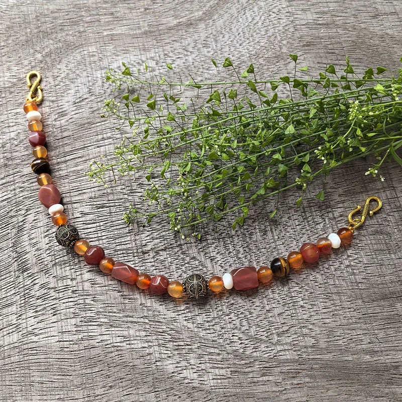 3 Rows Retro Red Onyx Layered Classic Brooch Chain With Shell Pearl Beads,Viking Necklace,Celtic Jewelry,Tribal Jewelry Gift