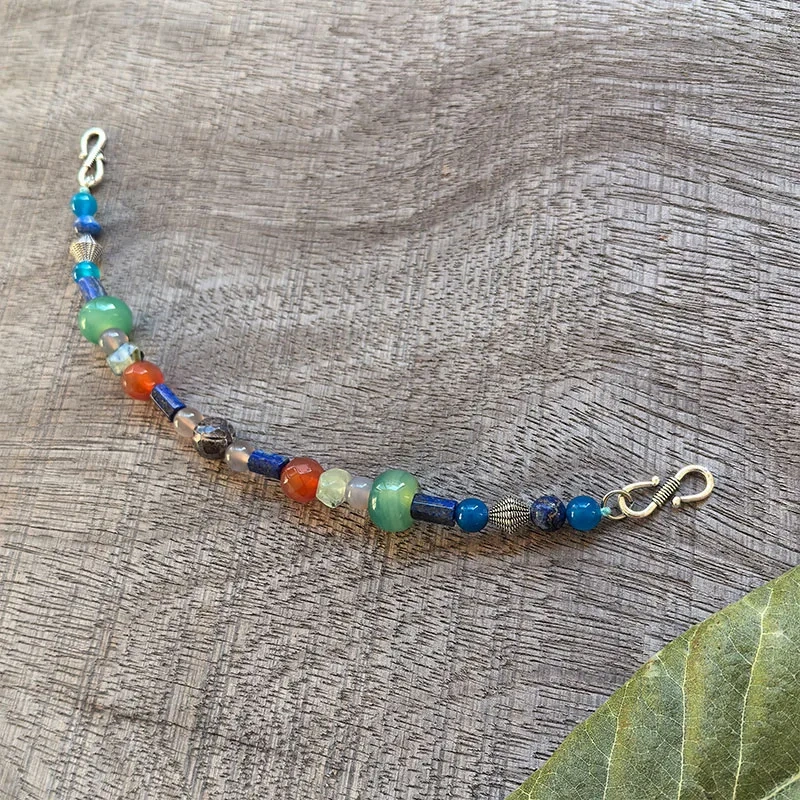 2 Rows Retro Lapis Layered Classic Brooch Chain With Green Onyx,Viking Necklace,Celtic Jewelry,Tribal Jewelry Blue Gift For You