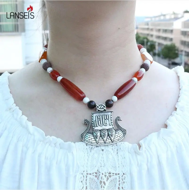 1pcs Dropshipping Slavic Jewelry Makeing For Women Pendant, Viking Style Tribal Brooch Middle Ages Lunula Jewelry For Cool Men