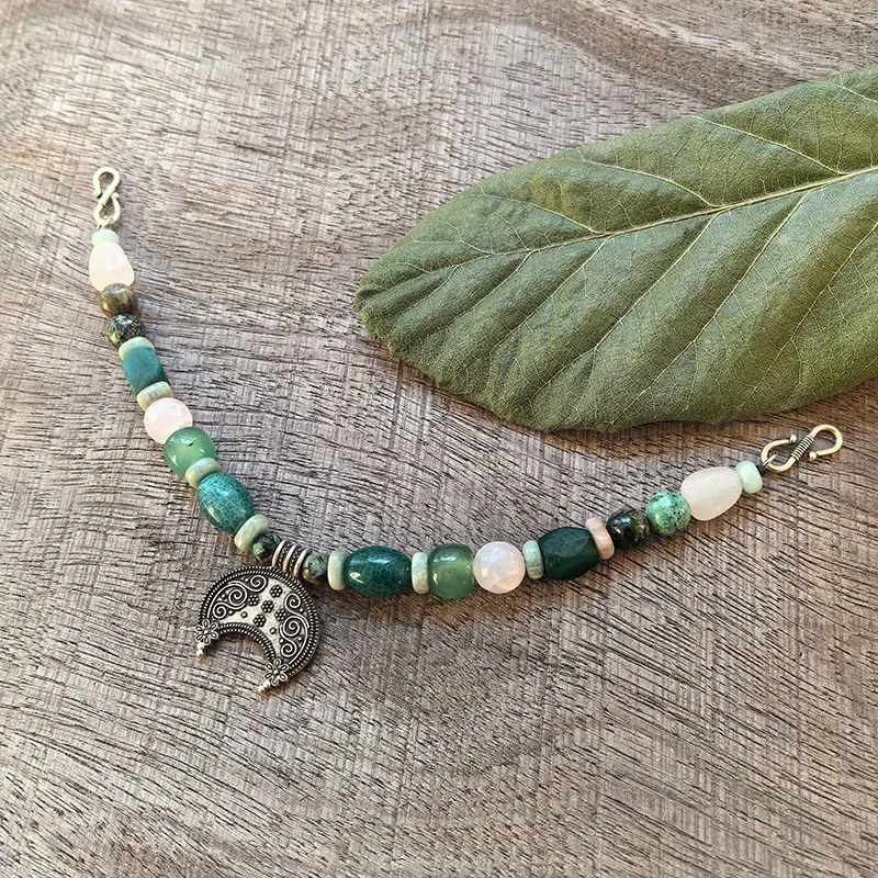 2 Rows Retro Green Layered Classic Brooch Chain With Green Onyx,Viking Jewellery,Celtic Jewellery,Tribal Jewelry,Gift For You