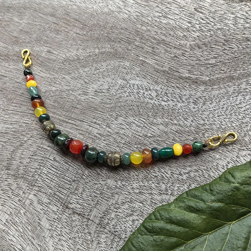 3 Rows Retro Green Layered Classic Brooch Chain With Onyx,Viking Necklace,Celtic Jewellery,Tribal Jewelry,Culture Beads Jewelry
