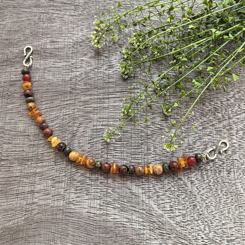 3 Rows Retro Amber Layered Classic Brooch Chain With Jasper,Viking Necklace,Celtic Jewelry,Tribal Jewelry Gift For You