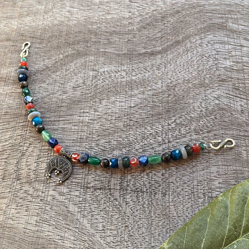 2 Rows Retro Lapis Layered Classic Brooch Chain With Green Onyx,Viking Necklace,Celtic Jewelry,Tribal Jewelry Blue Gift For You