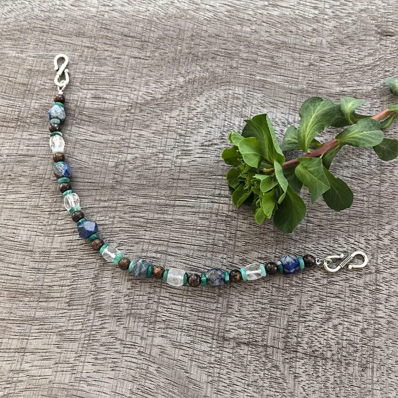 2 Rows Retro Lapis Lazuli Layered Classic Brooch Chain With Crystal,Viking Necklace,Celtic Jewelry,Tribal Jewelry Gift For You