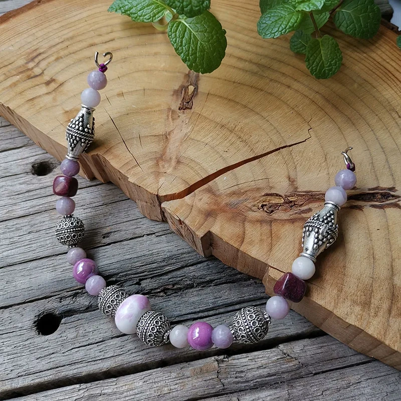 3 Row Viking Brooch Chain With Lilac And Amethyst Stone Beads,Moon,Unique Ethnic Jewelry,Norse Apron Chain,Viking Jewelry Gift