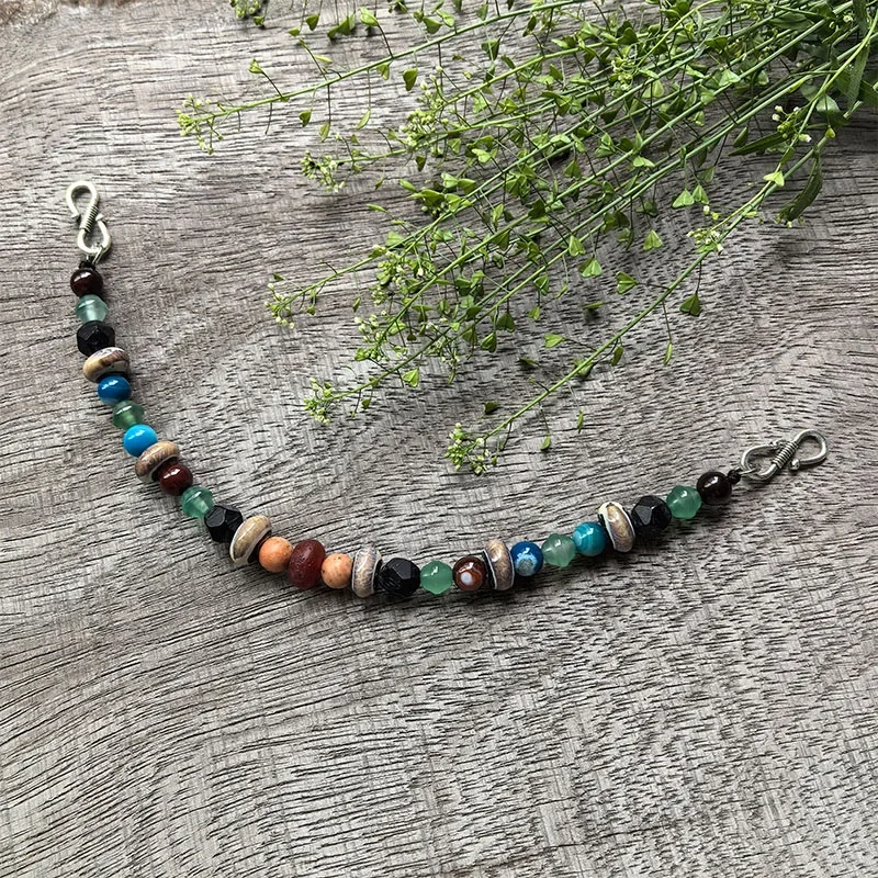 2 Rows Retro Mix Onyx Layered Classic Brooch Chain With Moon Pendant,Viking Necklace,Celtic Jewelry,Tribal Jewelry Gift You