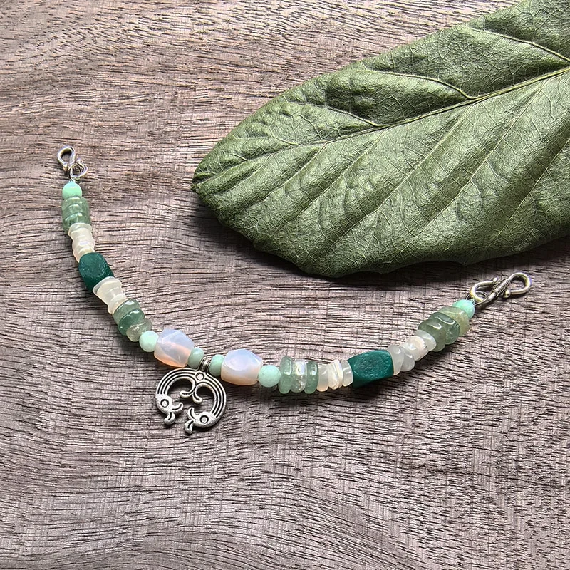 2 Rows Retro Green Layered Classic Brooch Chain With Crystal And Turquoise,Viking Jewellery,Celtic Jewellery,Tribal Jewelry,Gift