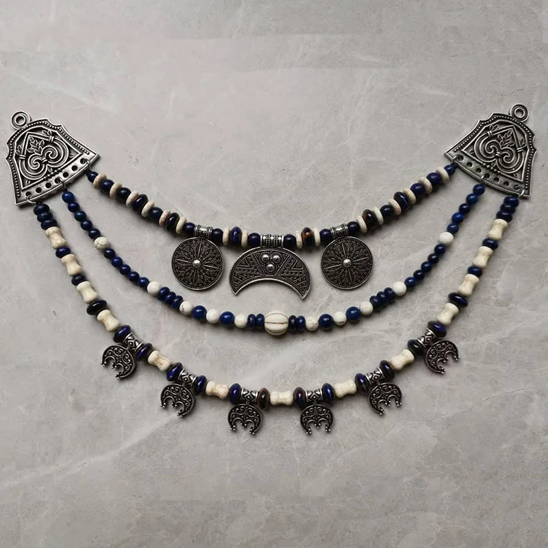 1pcs Viking Jewelry Clothes, Viking Kette, Lapis Jewelry, Tribal Jewelry, Ethnic Jewelry, Bohemian Moon, Unique Gift For You