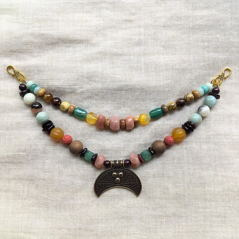 2 Rows Retro Yellow Layered Classic Brooch Chain With Jasper,Beauty Viking Jewellery,Celtic Jewellery,Tribal Jewelry,Unique Gift