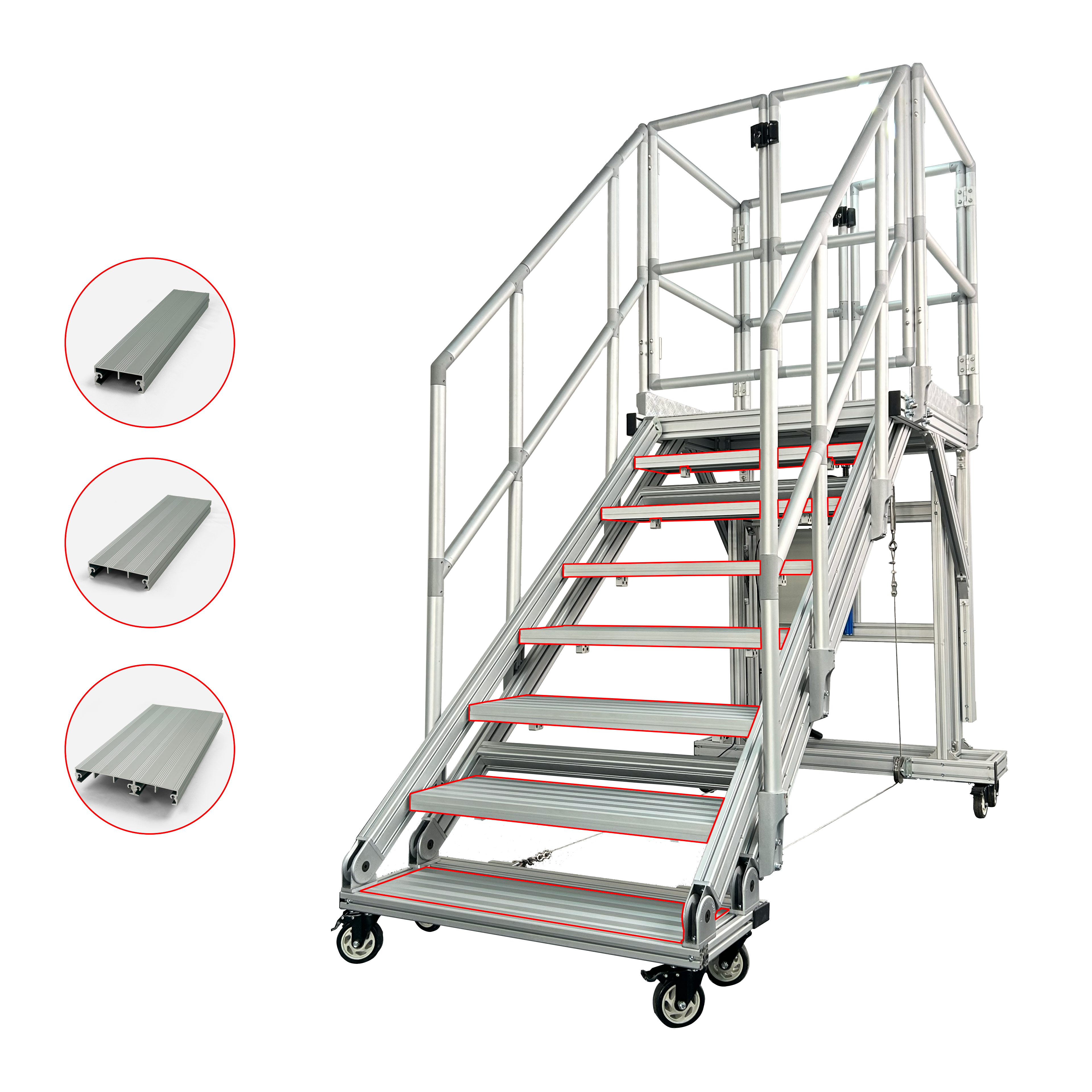 40x150 mm step profile installed on industrial stairway platform system
