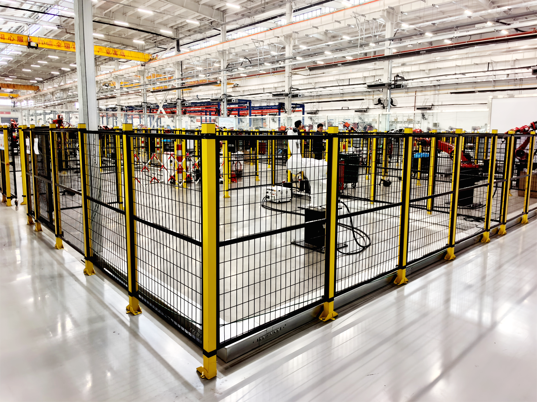 Define maintenance and operator access points for industrial safety fencing