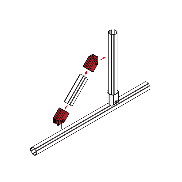 45 degree aluminum outer connector application in modular tube frame system