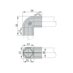 90 degree aluminum pipe joint drawing for 28mm lean tube