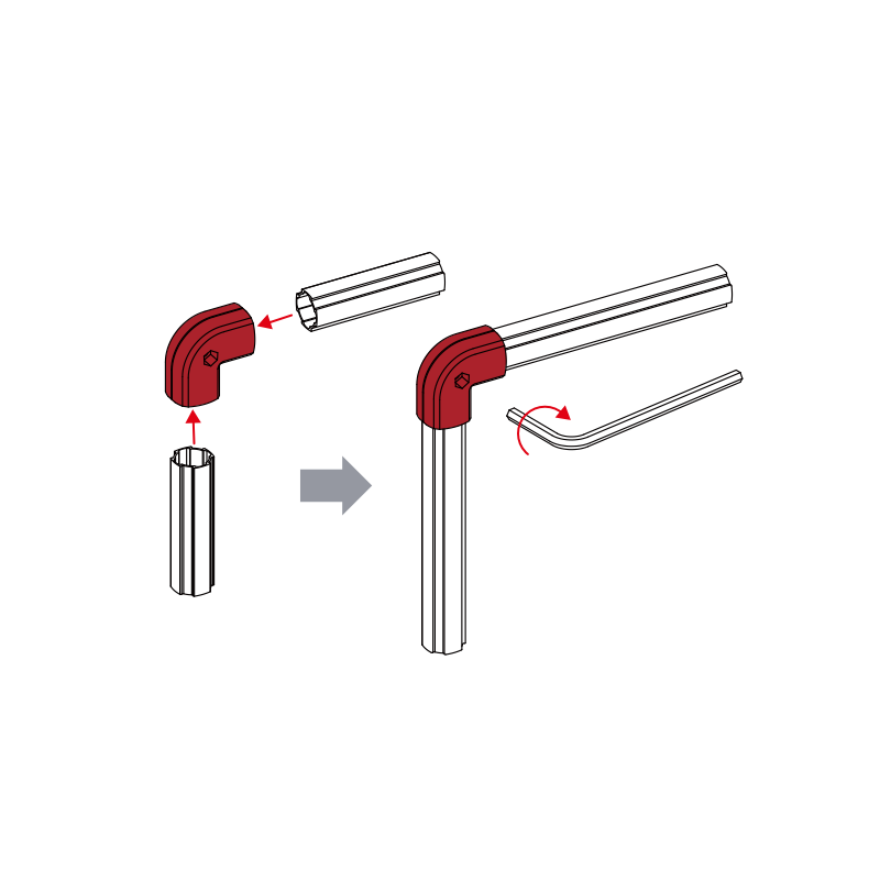 L shape aluminum connector assembly for lean tube system