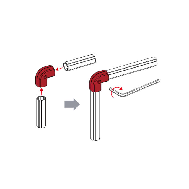 L shape aluminum connector assembly for lean tube system