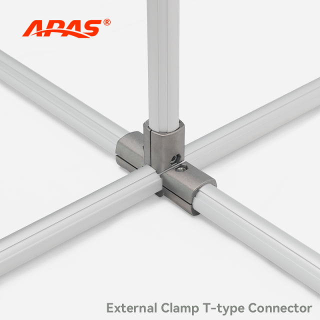 APAS Heavy Duty External Clamp T-type Connector, Metal T Shape Lean Pipe External Fitting