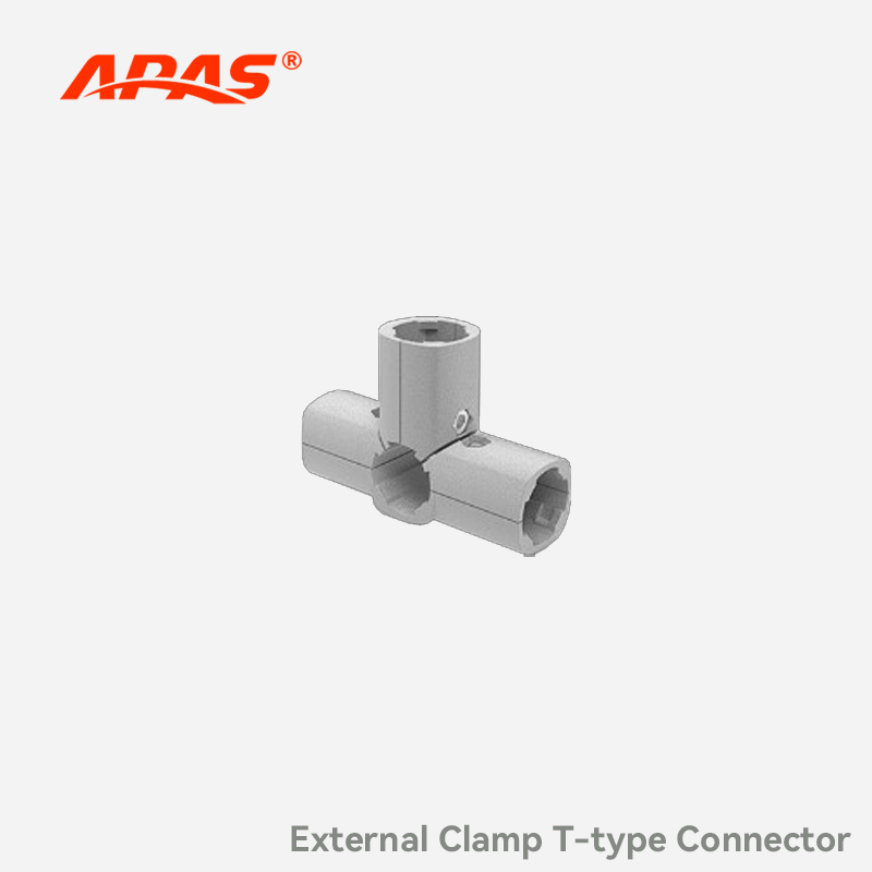 APAS Heavy Duty External Clamp T-type Connector, Sturdy Metal T Shaped Outer Joint for Round Lean Pipe Workstation & Storage Rack