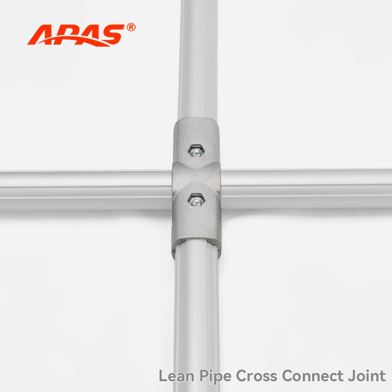 APAS Lean Pipe Cross Connect Joint, metal cross tube fitting for lean tube workstation storage rack