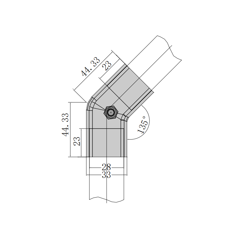 135° Angle Connector,135° Angle Connector for D28 Lean Pipe System | Aluminum Tube Joint