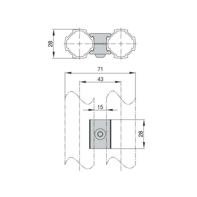 Lean Tube Parallel Joint 2 dimensions with 14mm spacing for parallel pipe connection
