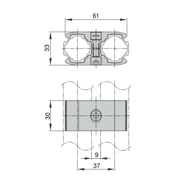 Lean Tube Parallel Holder dimension drawing for parallel pipe mounting