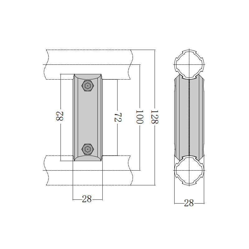 Lean tube reinforcement connector dimension and assembly drawing for modular pipe rack expansion and main structure strengthening