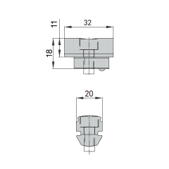 Dimension drawing of 28mm lean pipe connector nut for aluminum extrusion profile connection